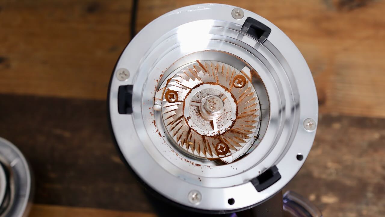 The burr chamber on the DF54 looks nearly empty after bellowing.