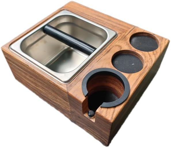 Tamping station and knock box for espresso machines