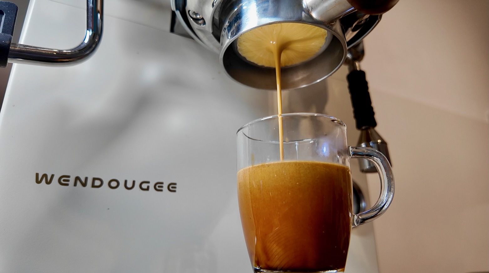 Wendougee Espresso Shot Wendougee Data S esprseso machine pulling a shot